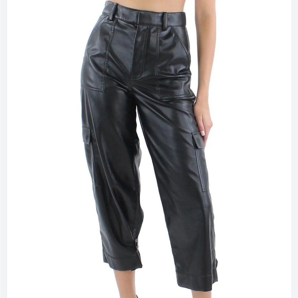 NWT Hellessy Black Vegan Leather Cropped Cargo Pants